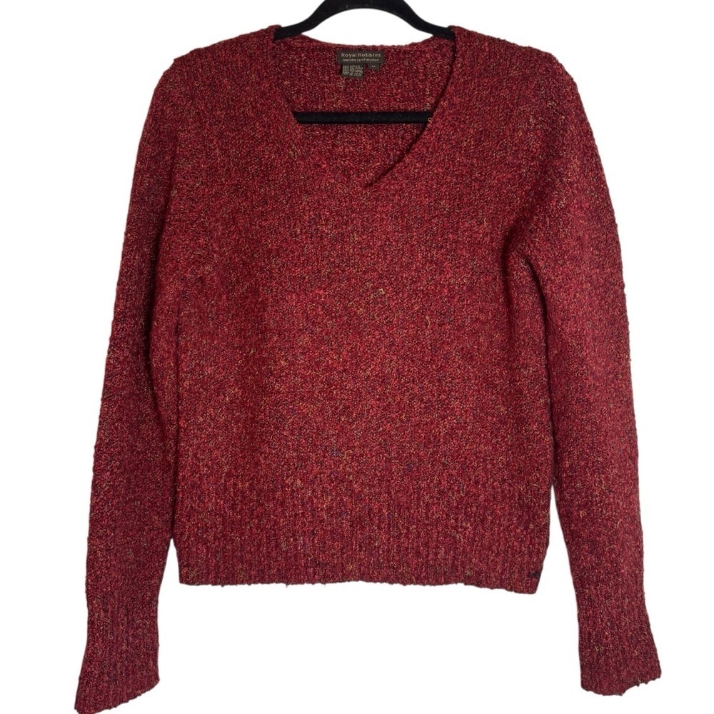Royal Robbins Maroon with Multi Colored Threads V-Neck Medium Sweater